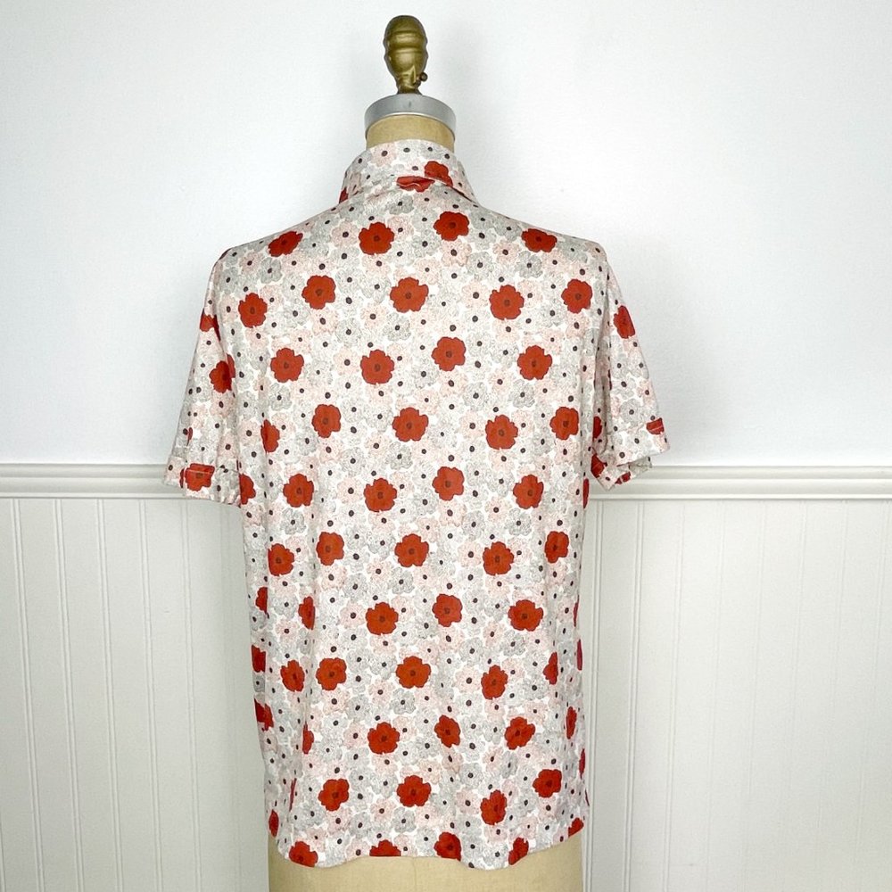 Vintage 1970s Sears rust & brown floral poppy print blouse  - size M/L - Picture 4 of 9